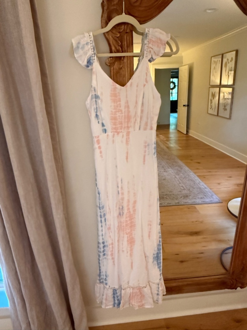 Japna White Maxi Dress with Pink & Blue Tie-Dye